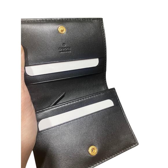 Gucci Matelasse Womens Card Case Wallet GG Black Gold Small - Picture 3 of 7